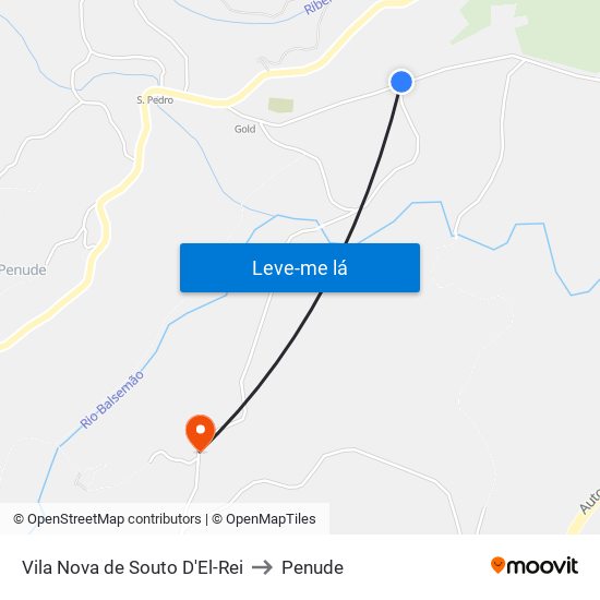 Vila Nova de Souto D'El-Rei to Penude map