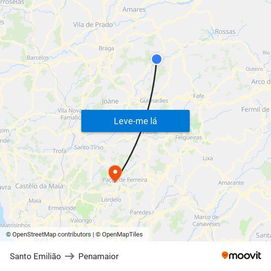 Santo Emilião to Penamaior map