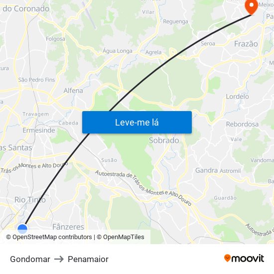 Gondomar to Penamaior map