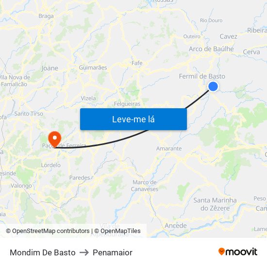 Mondim De Basto to Penamaior map