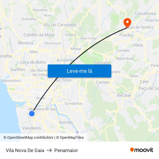 Vila Nova De Gaia to Penamaior map