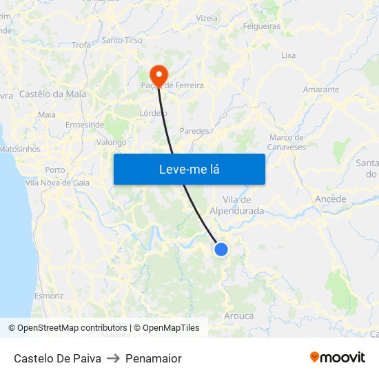 Castelo De Paiva to Penamaior map