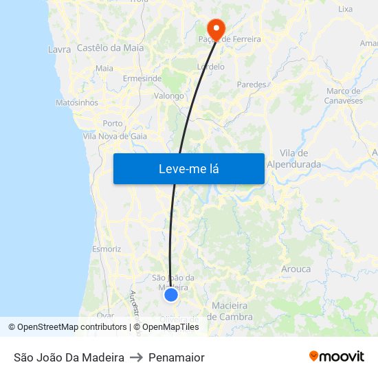 São João Da Madeira to Penamaior map