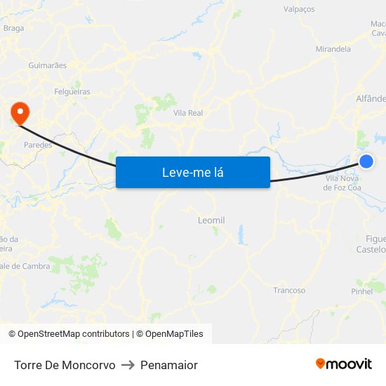 Torre De Moncorvo to Penamaior map