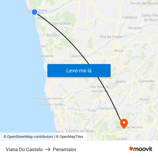 Viana Do Castelo to Penamaior map