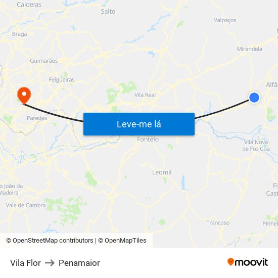Vila Flor to Penamaior map