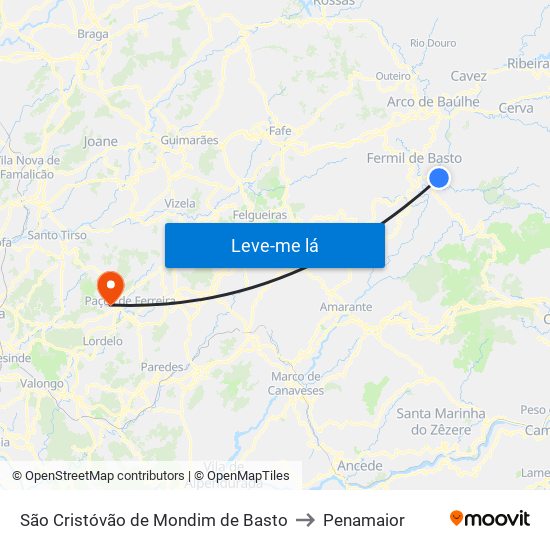 São Cristóvão de Mondim de Basto to Penamaior map