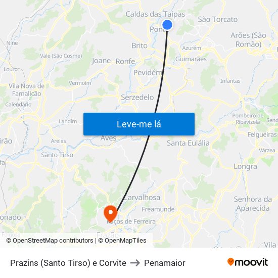 Prazins (Santo Tirso) e Corvite to Penamaior map