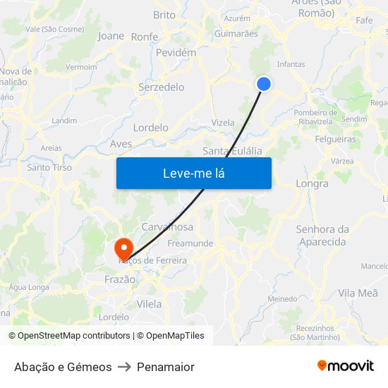 Abação e Gémeos to Penamaior map