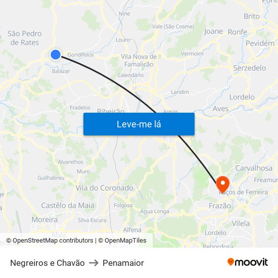 Negreiros e Chavão to Penamaior map