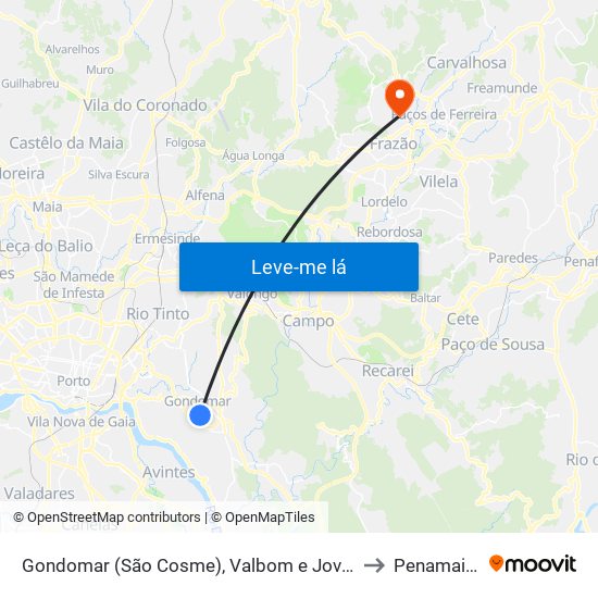 Gondomar (São Cosme), Valbom e Jovim to Penamaior map