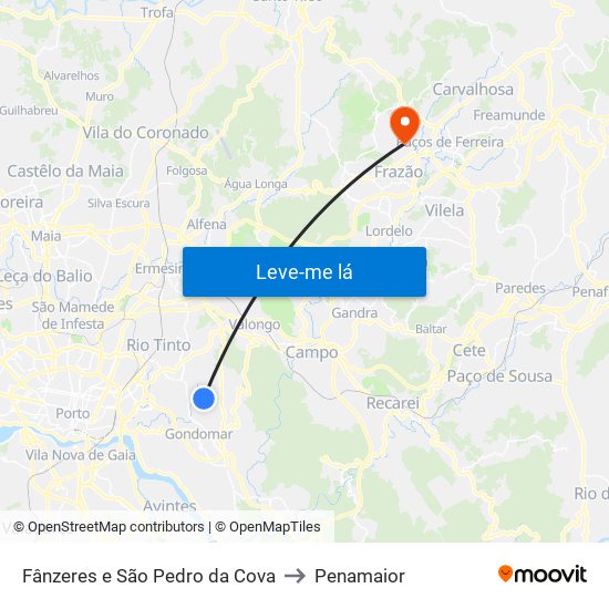 Fânzeres e São Pedro da Cova to Penamaior map