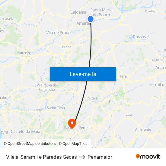 Vilela, Seramil e Paredes Secas to Penamaior map