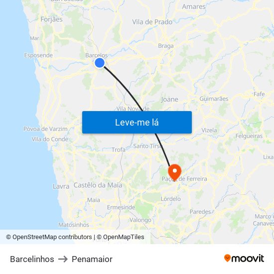 Barcelinhos to Penamaior map