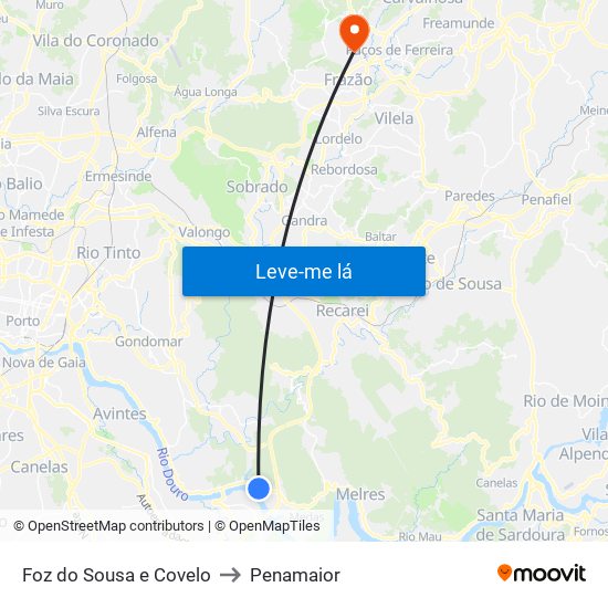 Foz do Sousa e Covelo to Penamaior map