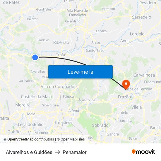 Alvarelhos e Guidões to Penamaior map