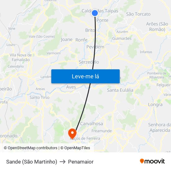 Sande (São Martinho) to Penamaior map