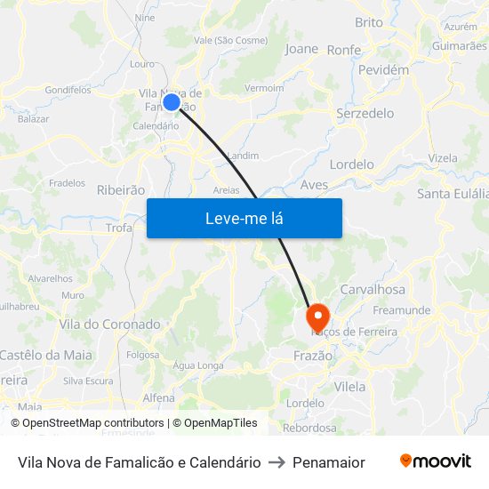 Vila Nova de Famalicão e Calendário to Penamaior map