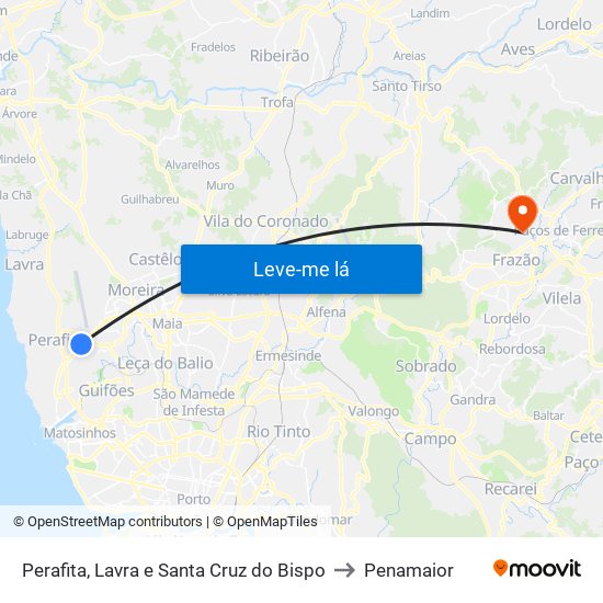 Perafita, Lavra e Santa Cruz do Bispo to Penamaior map