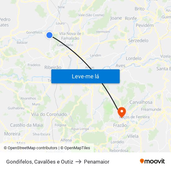 Gondifelos, Cavalões e Outiz to Penamaior map