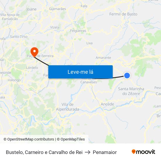 Bustelo, Carneiro e Carvalho de Rei to Penamaior map
