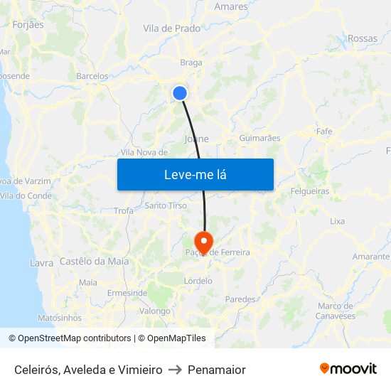 Celeirós, Aveleda e Vimieiro to Penamaior map