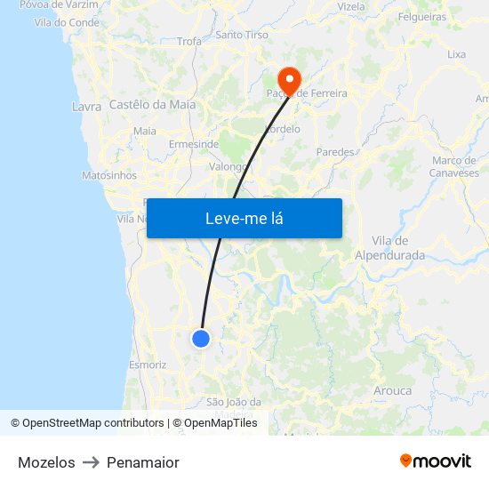 Mozelos to Penamaior map