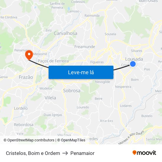 Cristelos, Boim e Ordem to Penamaior map