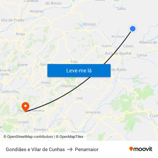 Gondiães e Vilar de Cunhas to Penamaior map