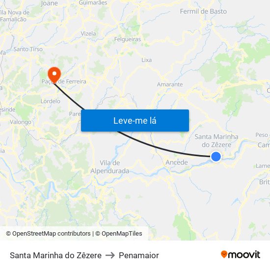 Santa Marinha do Zêzere to Penamaior map