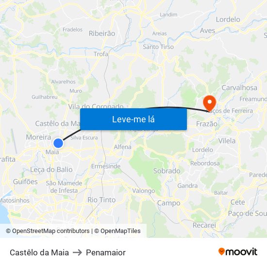 Castêlo da Maia to Penamaior map