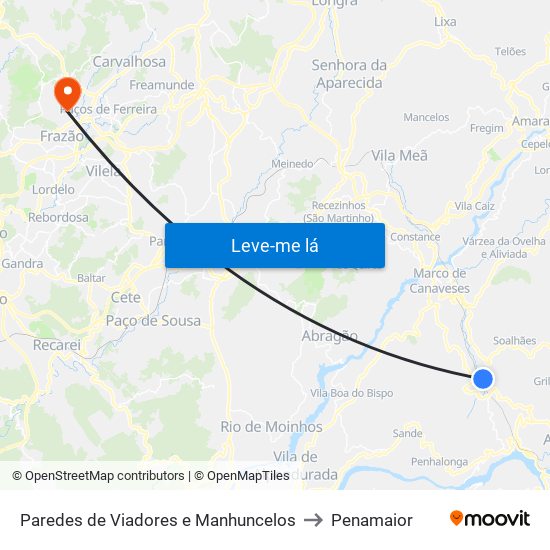 Paredes de Viadores e Manhuncelos to Penamaior map