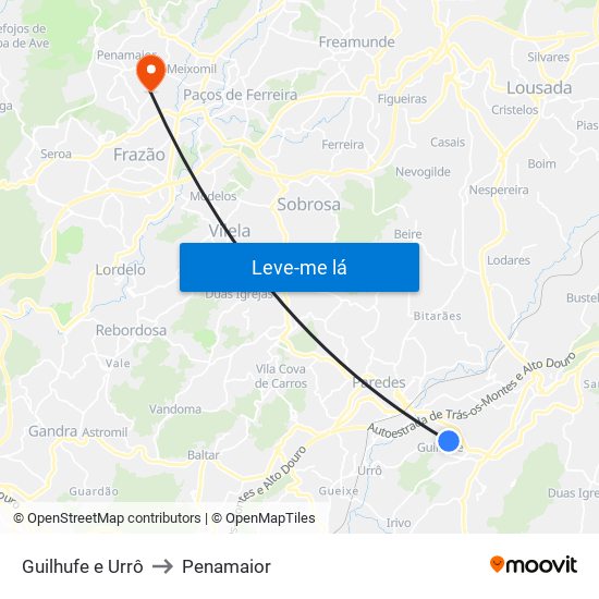 Guilhufe e Urrô to Penamaior map