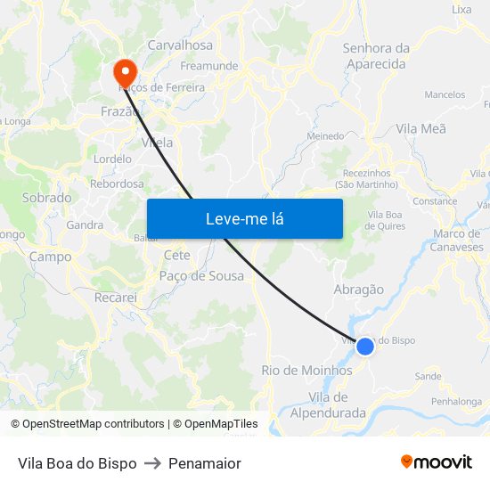 Vila Boa do Bispo to Penamaior map