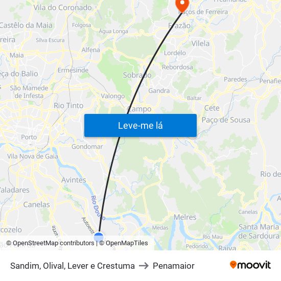 Sandim, Olival, Lever e Crestuma to Penamaior map