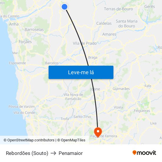 Rebordões (Souto) to Penamaior map