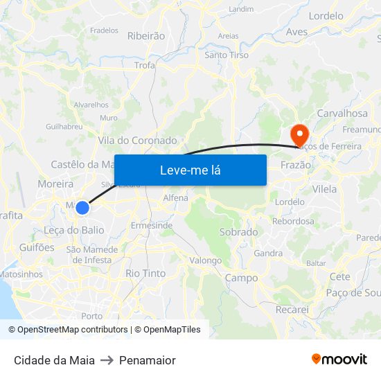 Cidade da Maia to Penamaior map