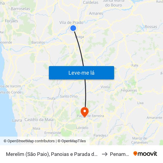 Merelim (São Paio), Panoias e Parada de Tibães to Penamaior map