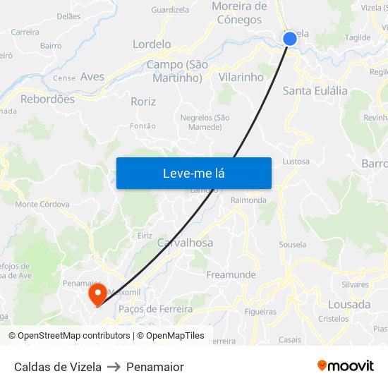 Caldas de Vizela to Penamaior map