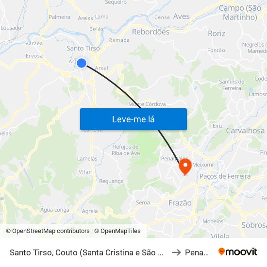 Santo Tirso, Couto (Santa Cristina e São Miguel) e Burgães to Penamaior map