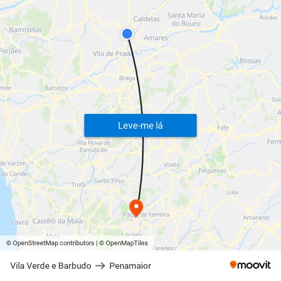 Vila Verde e Barbudo to Penamaior map