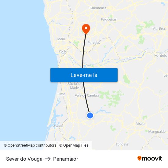 Sever do Vouga to Penamaior map