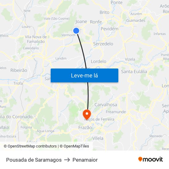 Pousada de Saramagos to Penamaior map