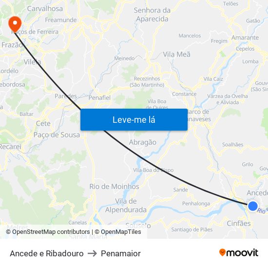 Ancede e Ribadouro to Penamaior map
