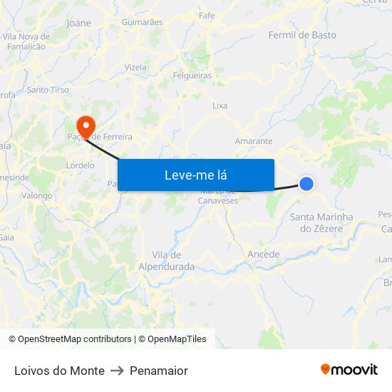 Loivos do Monte to Penamaior map