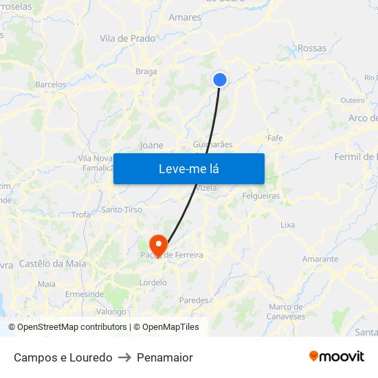 Campos e Louredo to Penamaior map