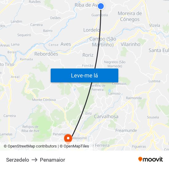 Serzedelo to Penamaior map