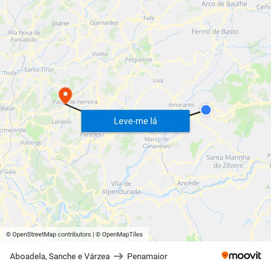 Aboadela, Sanche e Várzea to Penamaior map