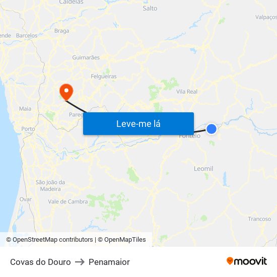 Covas do Douro to Penamaior map