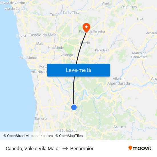 Canedo, Vale e Vila Maior to Penamaior map